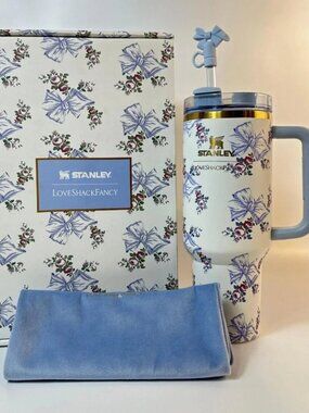 Stanley X Tumbler Love Shack Fancy 40oz Holiday Rosa Beaux Blue Gift Box Cup
